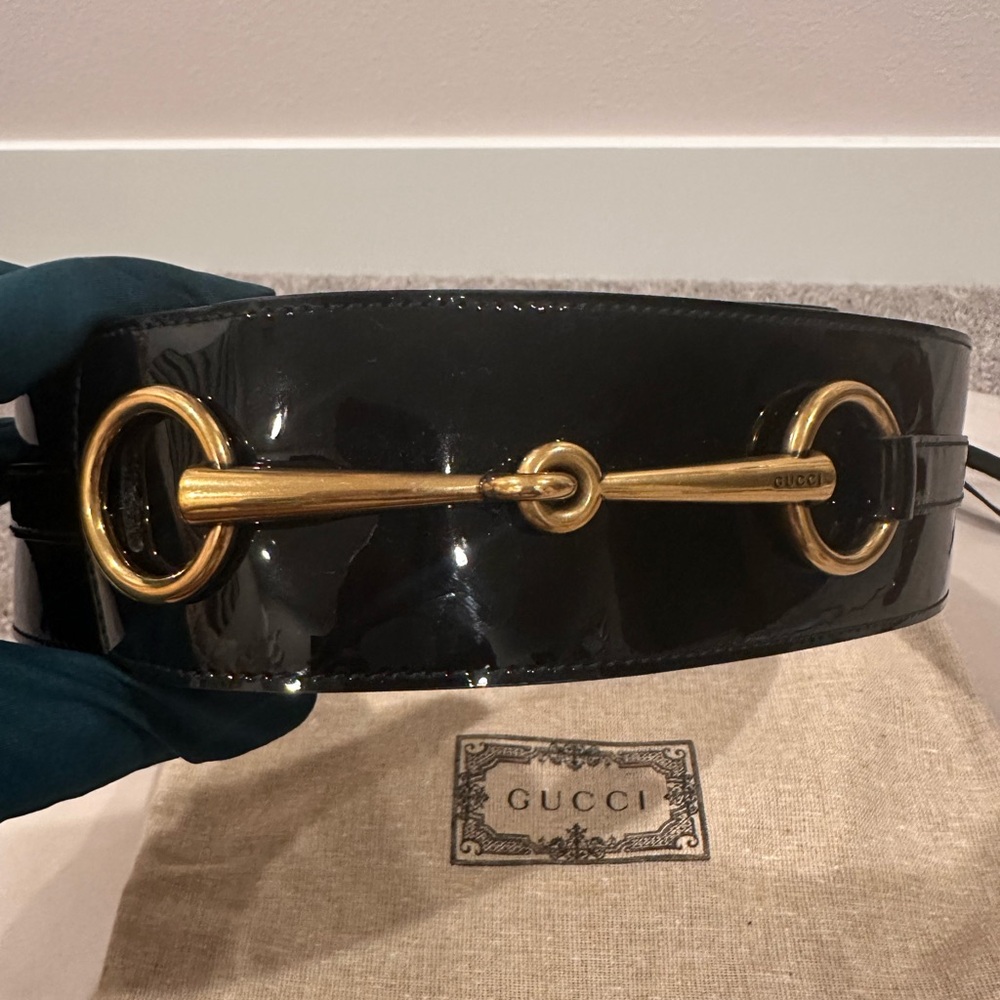 Gucci Glossy Black Belt with Gold Hardware